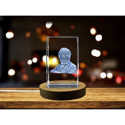 Walt Whitman 3D Engraved Crystal Award w/LED Base - Art Gift for Poets