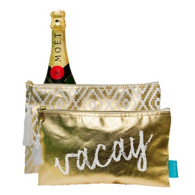 Metallic Vegan Leather Zippered Pouch