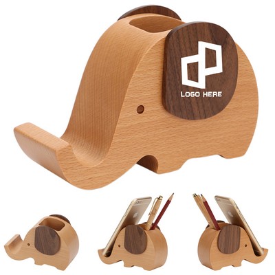 Wooden Elephant Phone Stand W/ Pen Holder