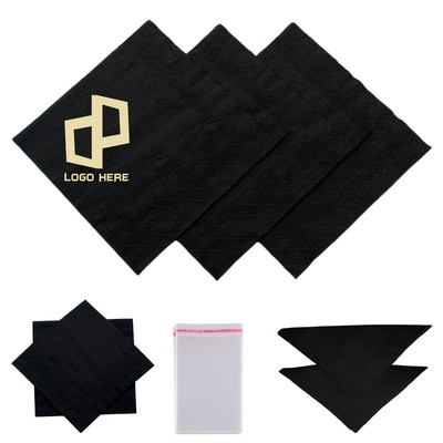 9.8 x 9.8" Wave Pattern Gold-Foiled Black Napkin