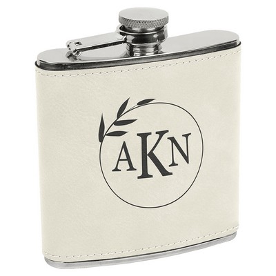 Stainless Steel Flask with White Faux Leather, Engraved, 6 oz