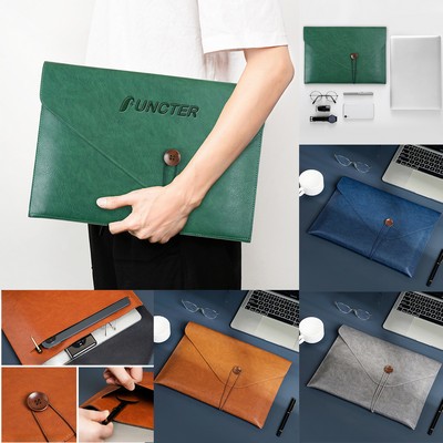 A4 PU Leather Portfolio Envelope Bag File Folder Sleeve Pouch With Button Closure