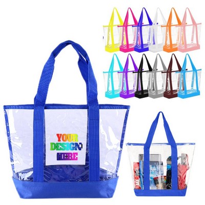 Clear Zippered Tote Bag w/ Front Pocket