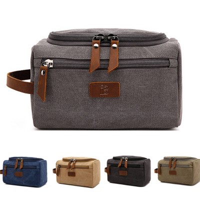 Canvas Leather Cosmetic Makeup Travel Toiletry Bag