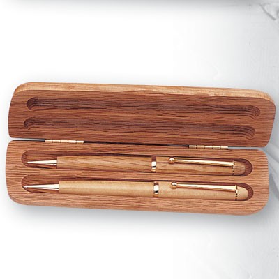 Oak Box with Pen and Pencil Set