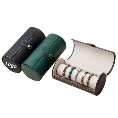 Portable Bracelets Organizer Cylinder Beaded Dust Round Jewelry PU Box