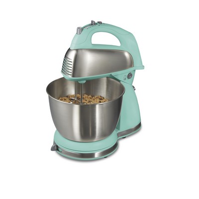 Hamilton Beach Classic Stand Mixer, 4 Quart Stainless Steel Bowl, 6 Speeds - Aqua Blue