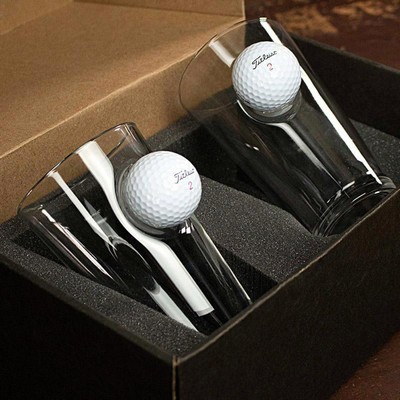 Golf Ball Embedded Pint Glass Gift Set
