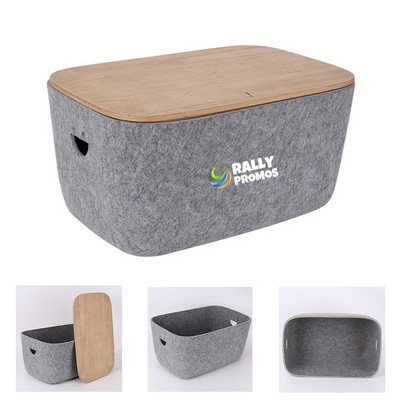 PET Felt Storage Boxes Drawer Cube Container With Wooden Lid