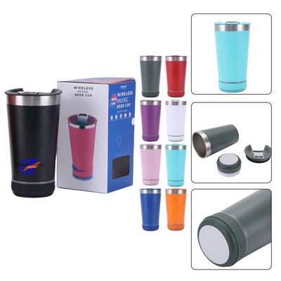 16 Oz Stainless Steel Vacuum Insulated Tumbler with Wireless Speaker