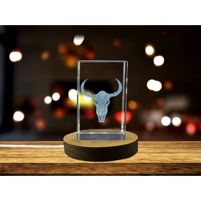 Rustic Elegance 3D Engraved Crystal Cow Head Trophy w/LED Base Light