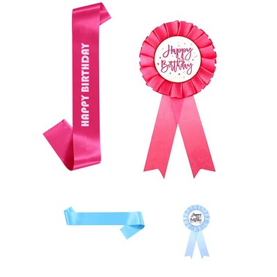 Sash and Ribbon Badge Pins 2pcs a set for Party or Celebration