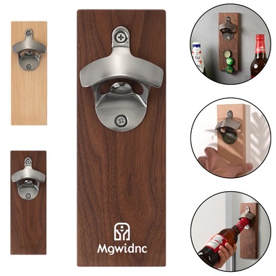 Walnut Wood Beer Bottle Opener with Magnetic Fridge Mount