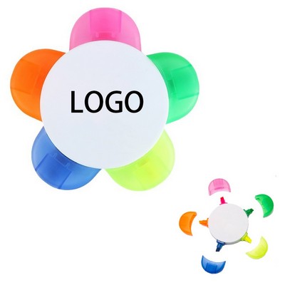 PP Plastic 5 Color Flower Design Fluorescent Markers
