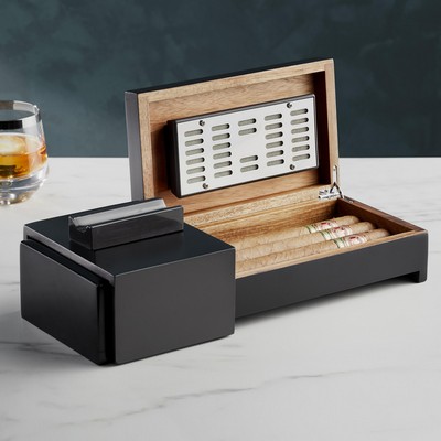 Wine Enthusiast Desktop Humidor Box w/Ashtray And Sliding Cigar Rest