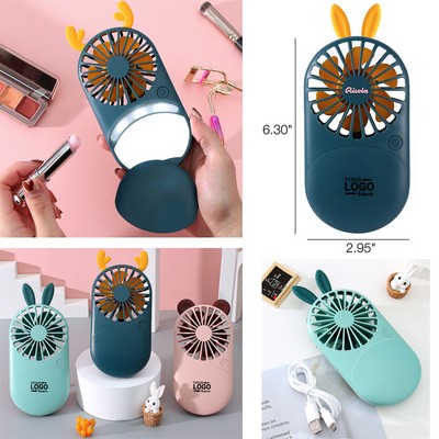 2in1 Rechargeable Mini Personal Fans and Makeup Mirror with Light