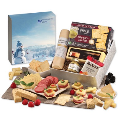 Shelf Stable Snack Lover's Gift Box with Blue Snowman Sleeve