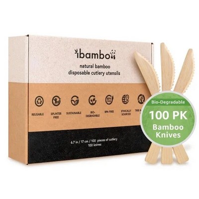Ibambo™ Natural Bamboo Flatware Cutlery 100 Set (100 Knives)