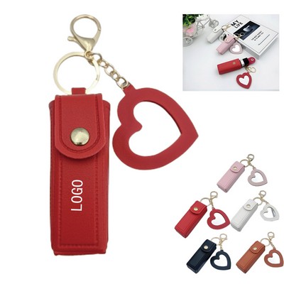 Portable Heart-Shaped Lipstick Case with Mirror – Cute Keychain Cosmetic Holder