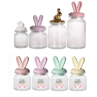20 OZ Easter Glass Jar with Bunny Ear Cap Candy Decorative Food Storage