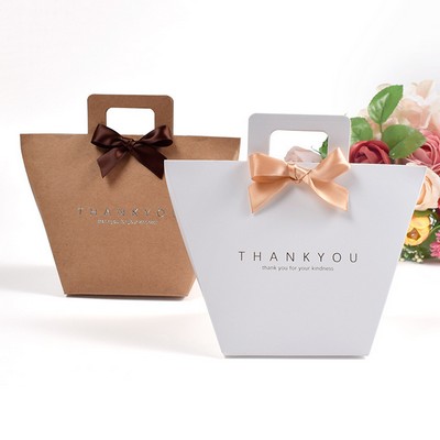 Kraft Paper Handheld Gift Candy Ribbon Tote Treat Bag for Wedding Party Favors