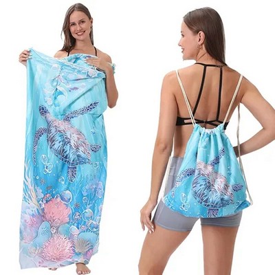 2-In-1 Microfiber Beach Towel & Drawstring Bag