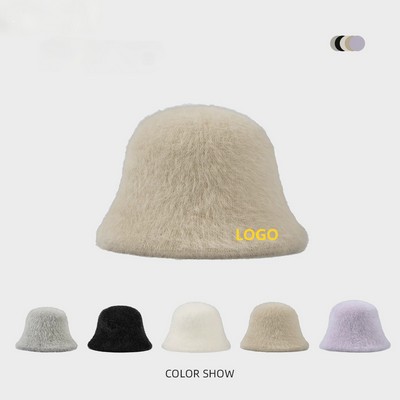 Premium Rabbit Hair Blend Fuzzy Bucket Hat - Winter Fashion