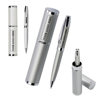 Twist Metal Ballpoint Pen W/ Matching Oval Case