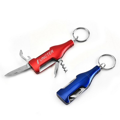 Wine Bottle Shaped Multi-Functional Key Ring