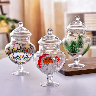 Hand Painted Christmas Glass Jar with Lid