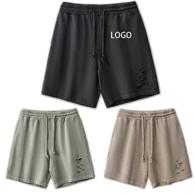 380G Pure Cotton Distressed Casual Shorts