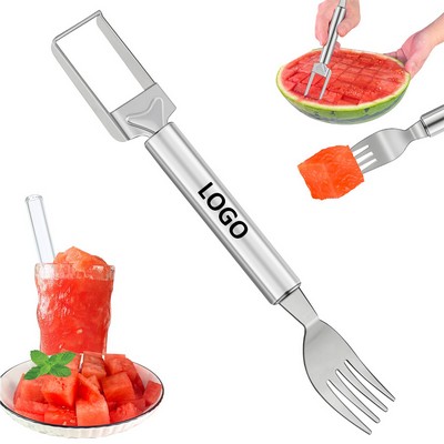 2-in-1 Watermelon Slicer Fork Stainless Steel Fruit Cutter