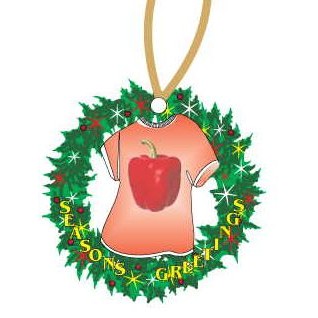 Bell Pepper T-Shirt Promotional Wreath Ornament w/ Black Back (4 Square Inch)