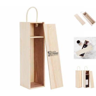 Single Wine Bottle Wooden Box with Handle