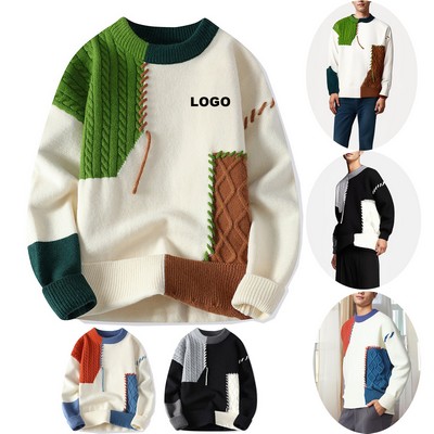 Custom Men's Pullover Knitwear Colorblock Patchwork Knit Sweater