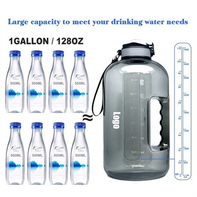 128 oz BPA-Free Leak-Proof Large Capacity Water Jug with Time Marker and Carry Handle