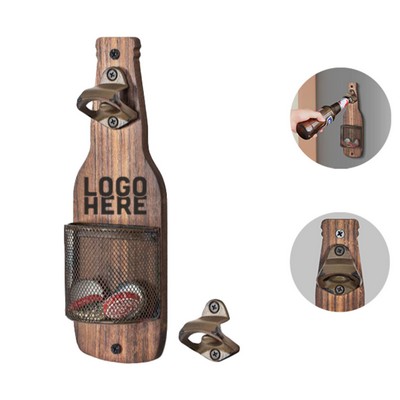 Home Decorative Wooden Beer Opener with Cap Catcher