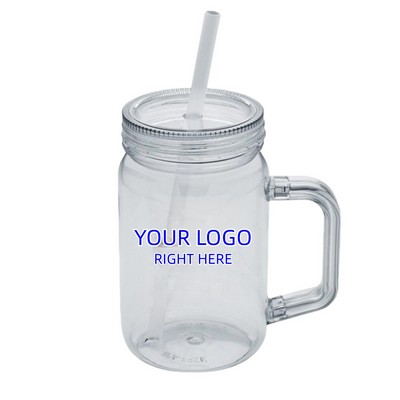 MOQ60 15OZ Plastic Jar w/ Handle and Straw