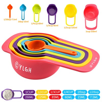 6 Pieces Colorful Plastic Measuring Cups Spoons