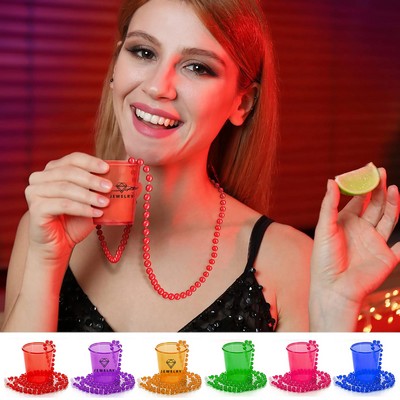 Colorful Clear Shot Plastic Glass With on Beaded Necklace