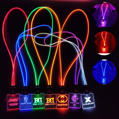 LED Rechargeable Light Up Lanyard W/ Acrylic Badge