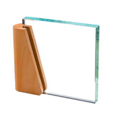 Crystal Trophy Award with Solid Wood Base