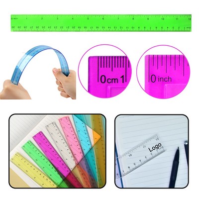 12" Clear Plastic Centimeters Inches Assorted Colors Rulers