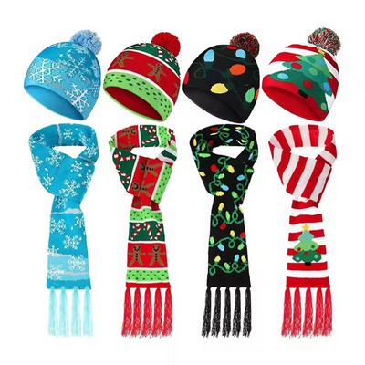 Festive LED-Illuminated Hat & Scarf Combo