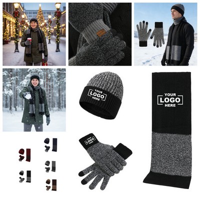 Winter Knit Hat Scarf Gloves Set
