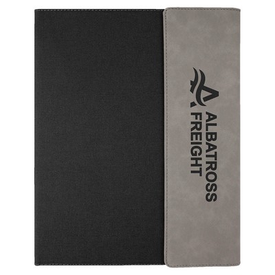 Gray/Black Leatherette Canvas Small Portfolio with 8.5x11 notepad - Laser Engraves to Black