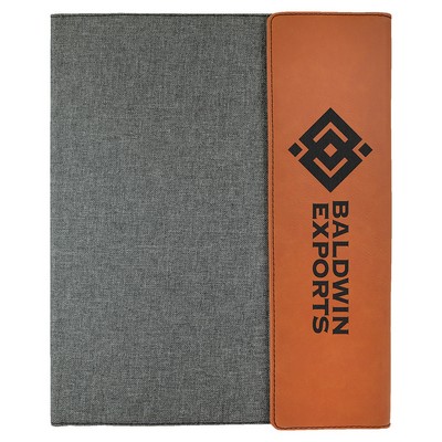 Rawhide/Gray Leatherette Canvas Small Portfolio with 8.5x11 notepad - Laser Engraves to Black
