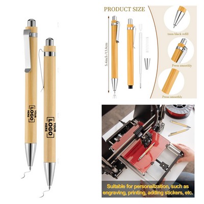 Bamboo Wood Material Ballpoint Pen Custom Engraving Logo Printing Signing Pen