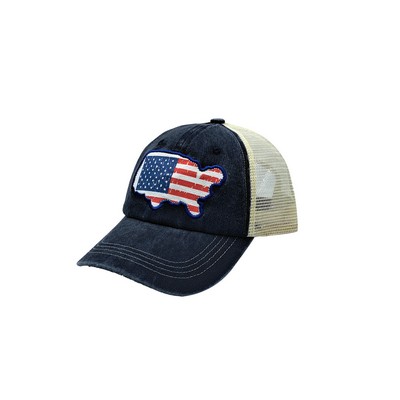 Heya Custom Made Vintage Washed Cotton Trucker Hat with USA Map Patch