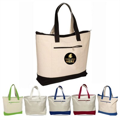 Stylish Zippered Canvas Boat Tote Bag